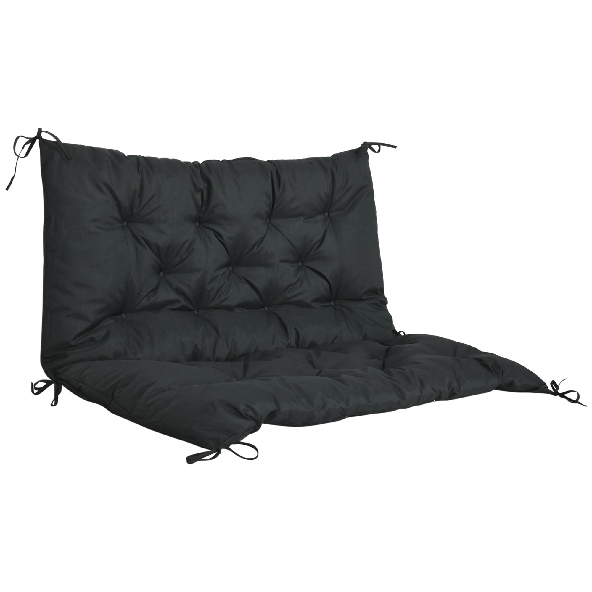 Outsunny Unisex Black 2 Seater Garden Bench Cushion Outdoor Seat Pad With Ties In