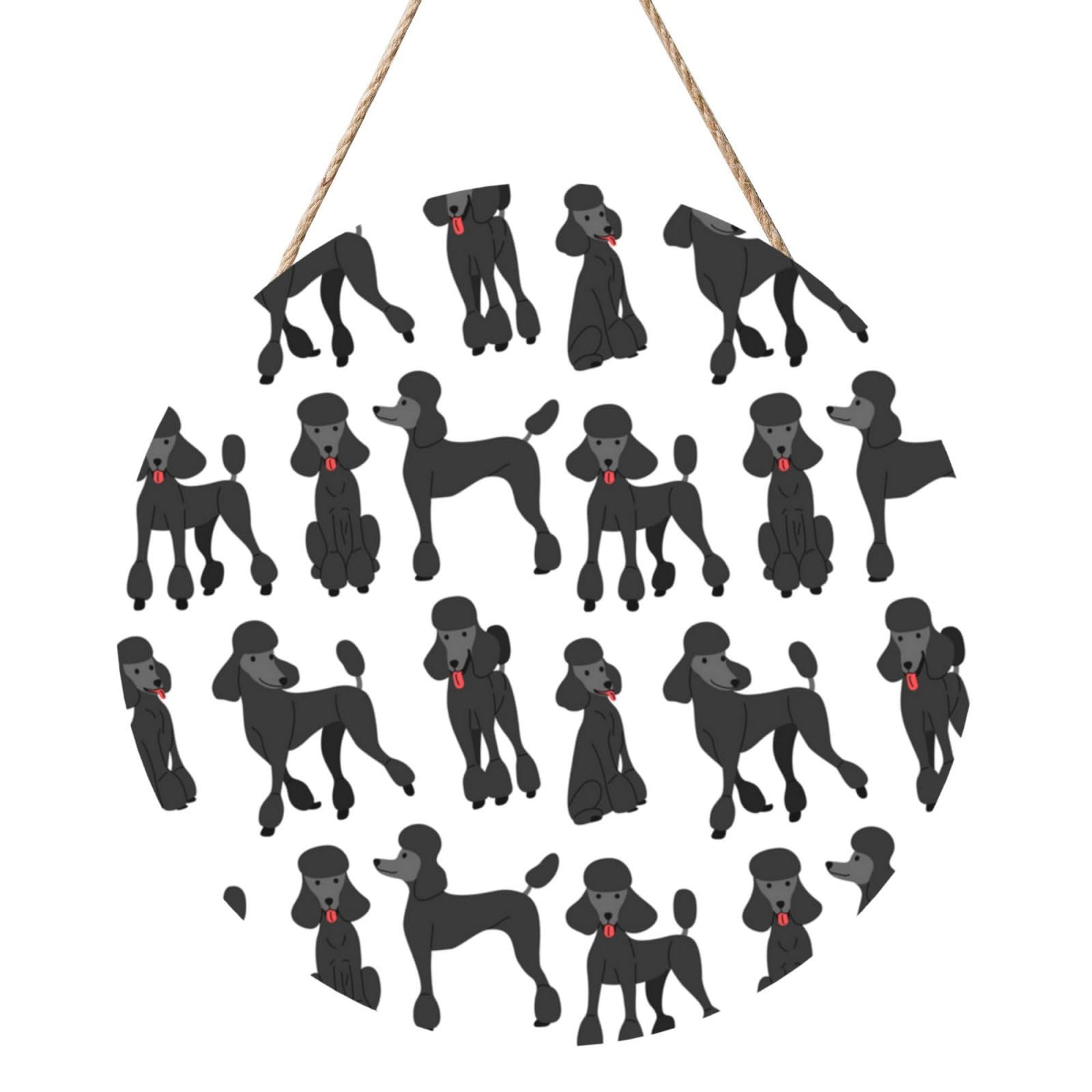 InOmak Funny Poodle, Round Wood Panel Painting 12 in, Wall Hanging Painting For Home