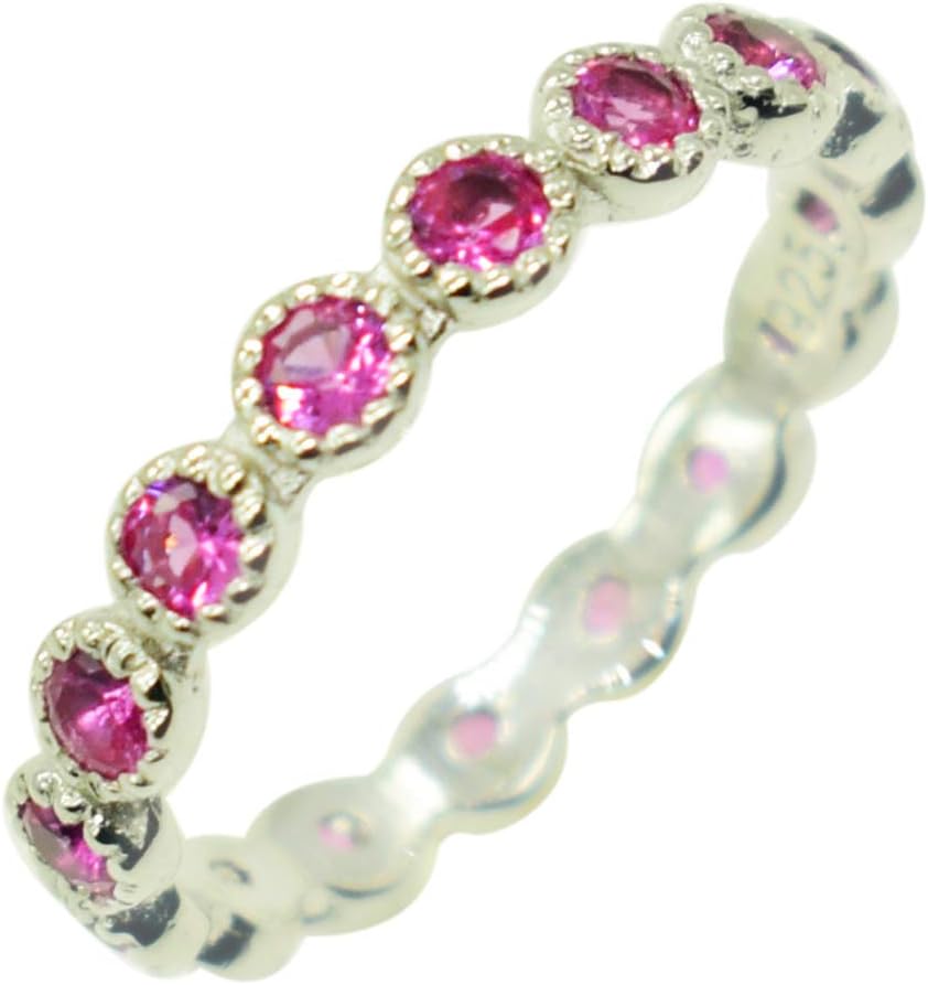 Round Genuine Pink Sapphire Elegant Design 925 Sterling Silver Anniversary Beautiful Ring