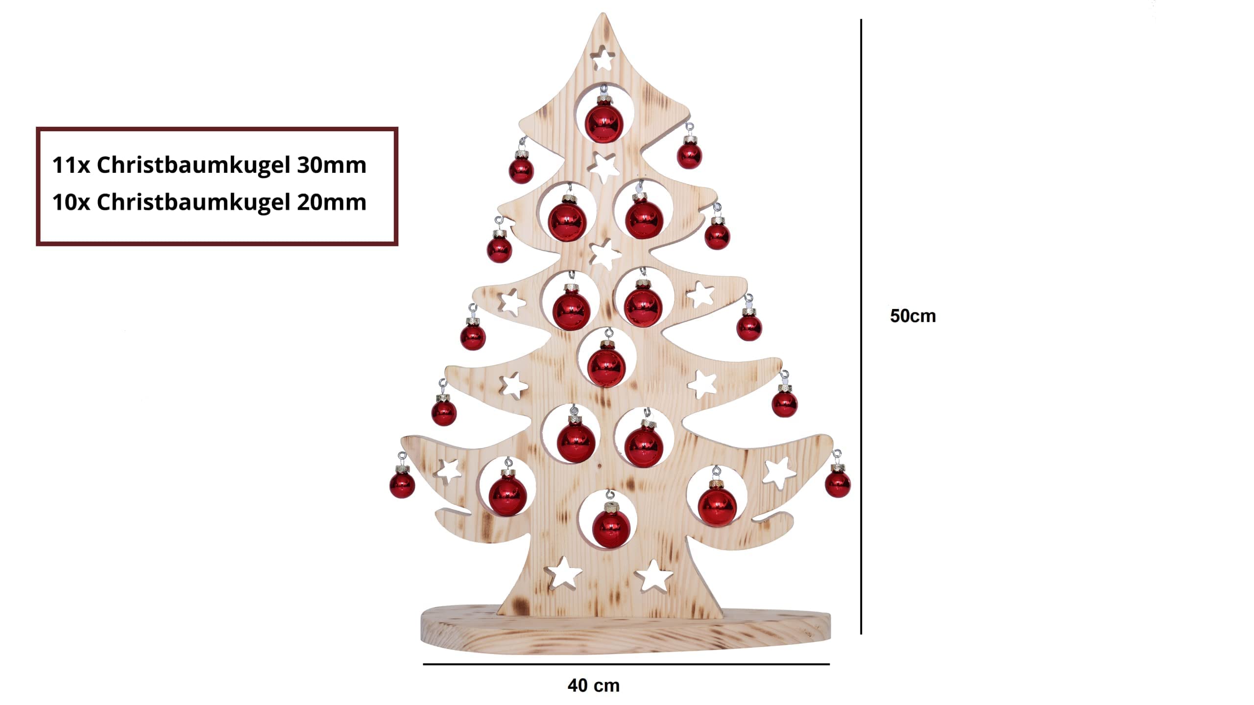 Sapin de Noël en bois grand – Décoration de sapin de Noël à poser sur table avec 21 boules de Noël. Décoration de Noël en bois à poser. Alternative au sapin de Noël