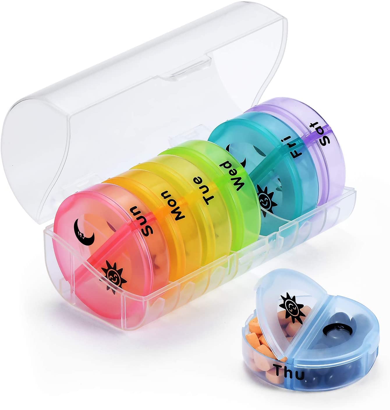 Pill Box Organiser 2 Times a Day, Travel Pill Case 7 Day AM PM Weekly, BPA Free Medicine Storage Box for Pills, Vitamin, Medication and Tablets (Clear)