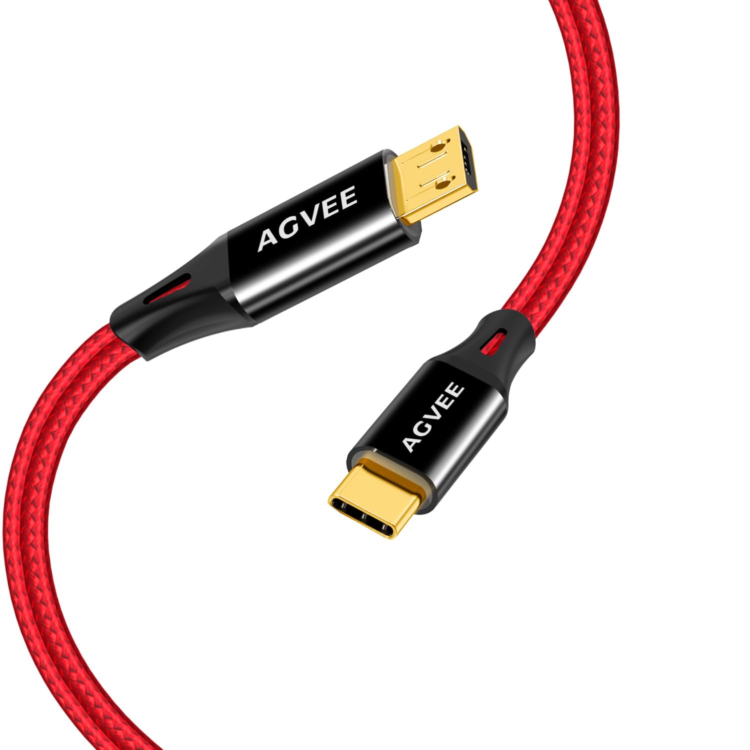 AGVEE 2 cables USB USB-C a Micro USB, 2 m, terminales dorados, cable de sincronización de datos para dispositivos micro USB, PS4, Kindle, teléfono Android, rojo