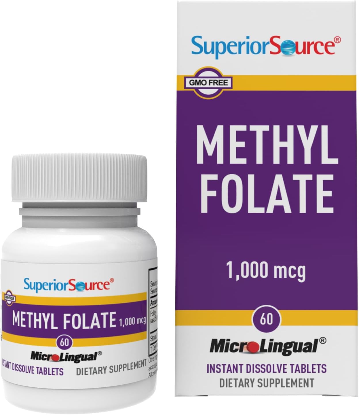 Superior Source Methyl Folate 1,000 mcg - Folate Supplement for Women & Men - Methylated Supplement Supports Healthy Nervous System & Red Blood Cells - 60 Sublingual Dissolving Tablets