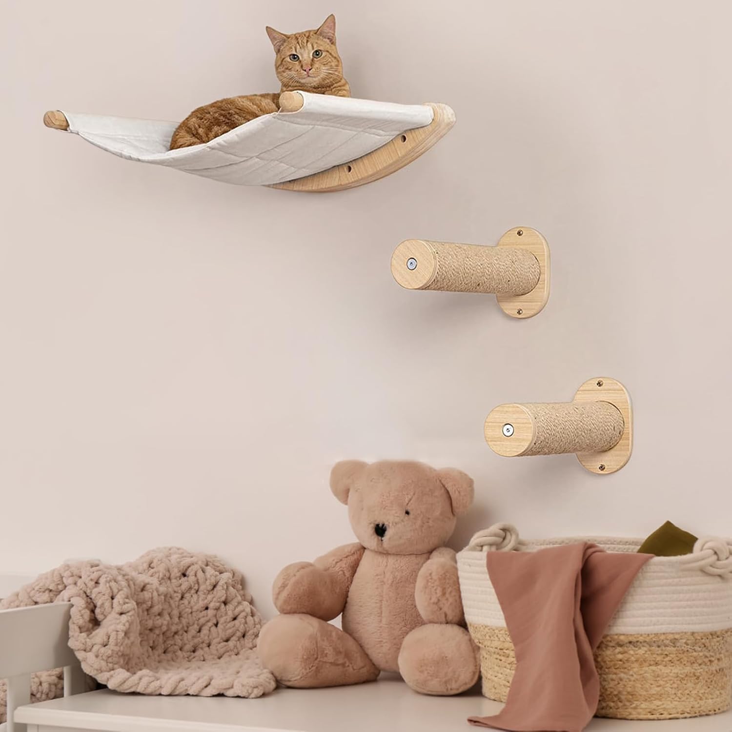 TOOSOAR Katzen Kletterwand Set Mit Hängematte & Treppen - Bis 20kg Für Aktive Katzen
