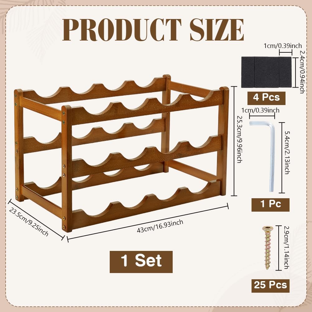 UNICRAFTALE 3 Tier Wine Rack Countertop Freestanding Storage for 12 Bottles Easy Assembly Wine Holder Cabinet Shelf Wine Storage Stand for Kitchen Pantry Dining Room Bar Decor 9.96"x9.25"x0.47"