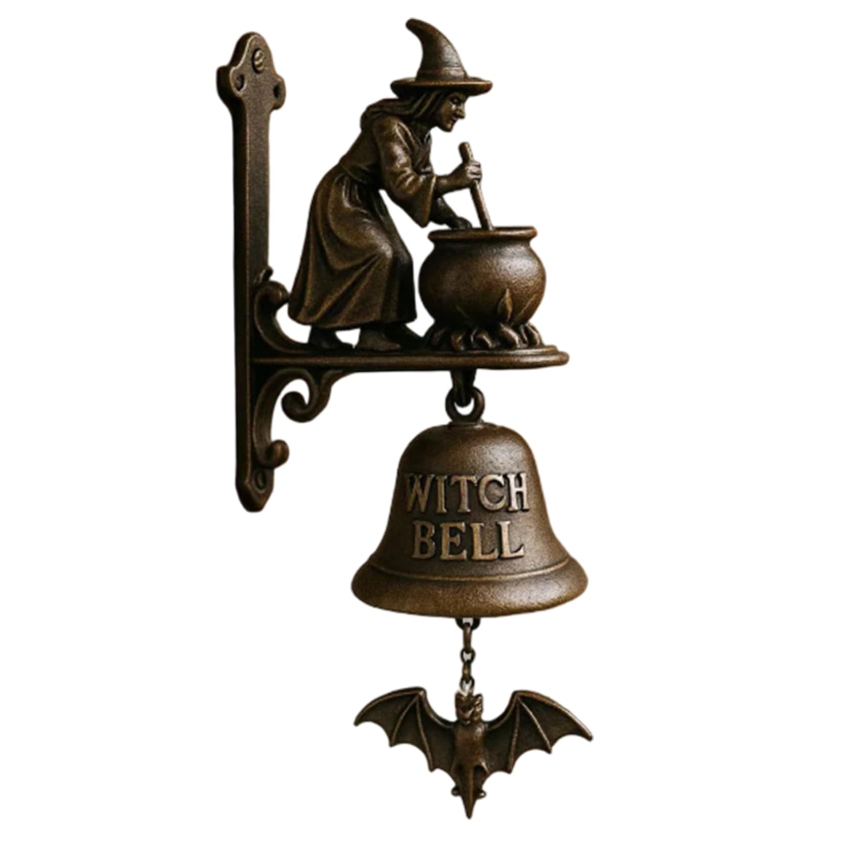 1PC Witch Bells Halloween Cast Iron Vintage Door Bell with Witch on Broom for Front Door, Porch, Home and Wall Decor.