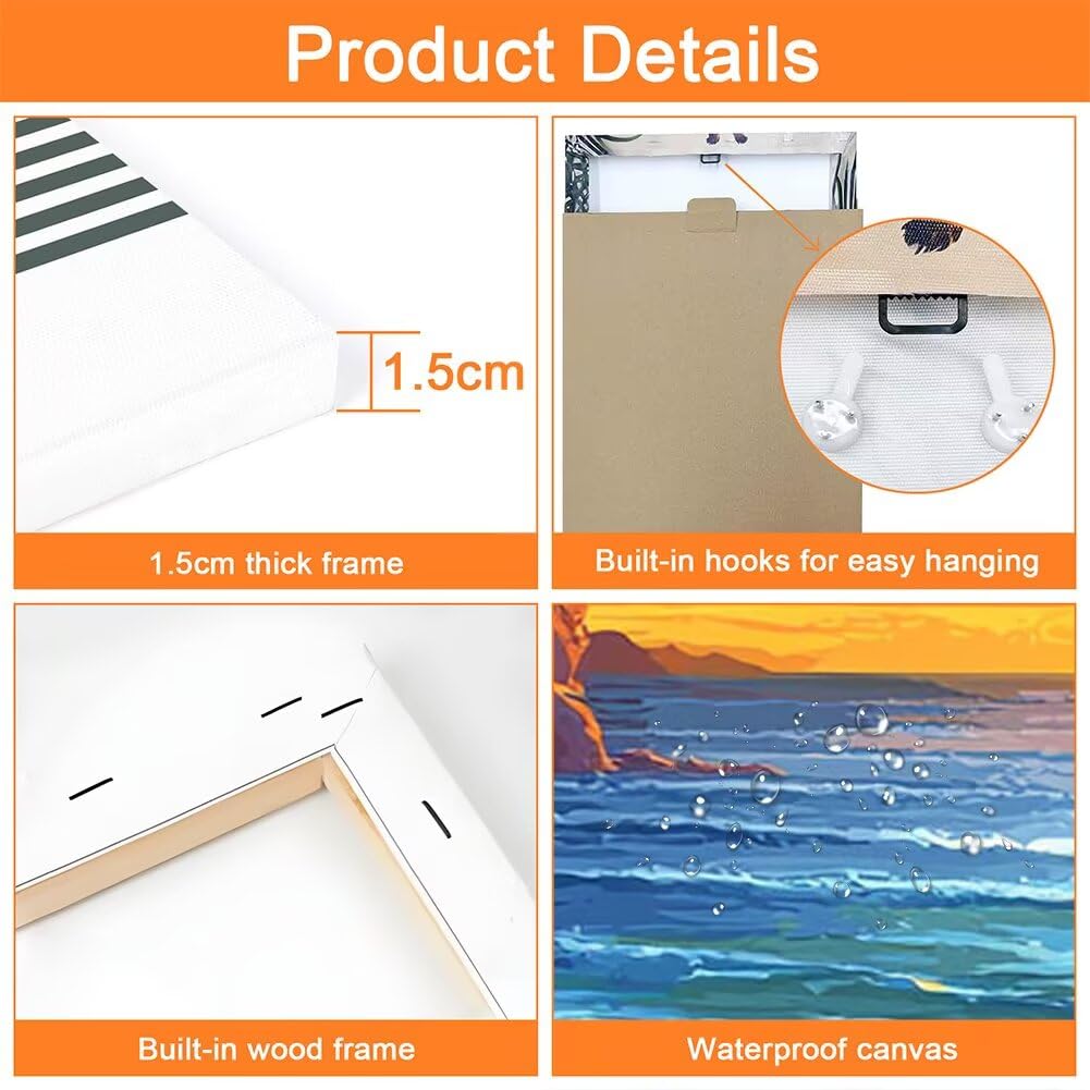 Wandbilder Strand 60x80cm, 3Pcs Leinwand Bilder Groß Wanddeko Wohnzimmer, Baum Leinwand Bilder mit Rahmen, Moderne Wandbilder Wohnzimmer Poster Set mit Haken, Wanddeko Schlafzimmer Poster Set, -2174