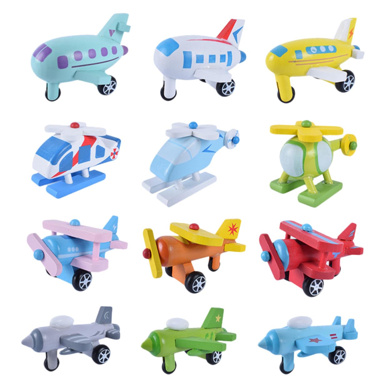 ERINGOGO Mini Aviones de Juguete de Madera, 12 Piezas para Niños