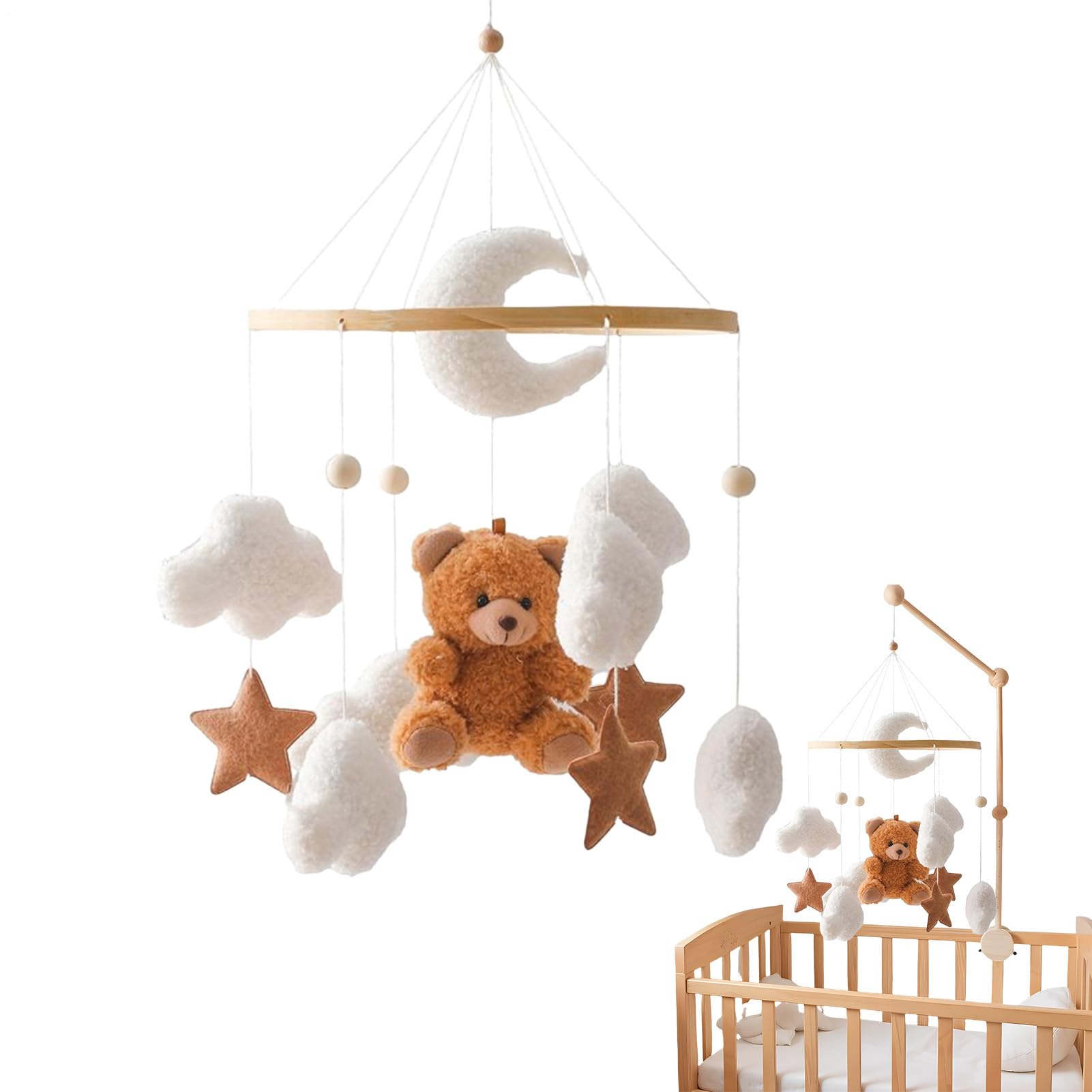 Mobile Pour Lit Bébé - Décor Mobile Étoile Ours,Doudou Sensoriel Romantique Tourne 360° pour Fille Garçon Enfant Berceau Chambre | Fille Garçon Chambre