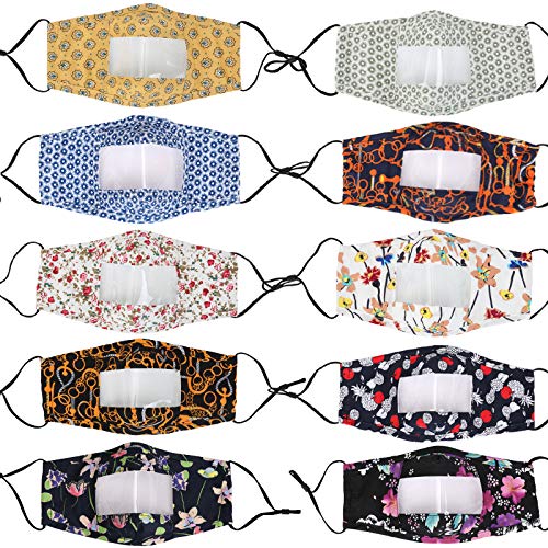 10 PCS Reusable and Washable Anti Dust Unisex Mouth Face Bandanas Covering, with Clear Window Visible Expression for The Deaf and Hard of Hearing