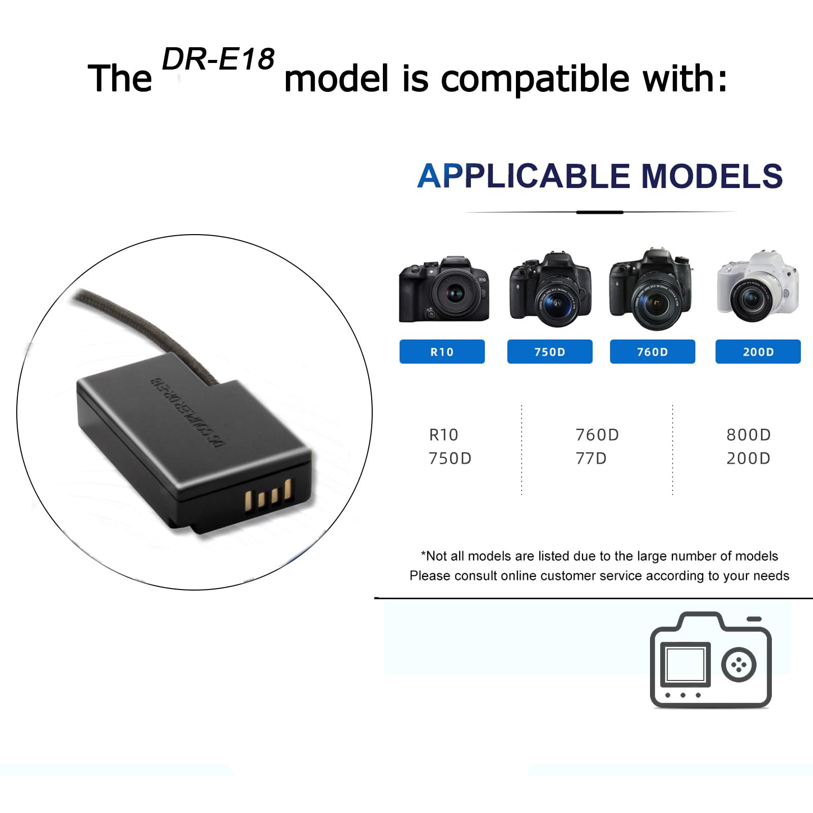 PD Cavo di Alimentazione USB-C a LP-E17 Batteria Fittizia DR-E18 Accoppiatore DC per Canon EOS Rebel T6i T7i SL2 SL3 RP R10 T6s T8i 77D 200D 250D 750D 760D 800D 850D Fotocamere.