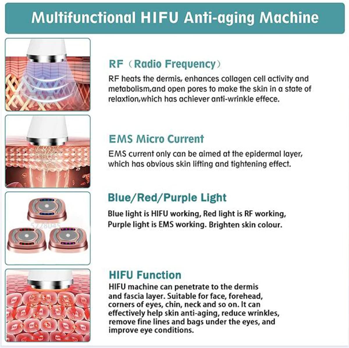Mini HIFU Máquina Máquina de Belleza de Estiramiento Facial por Ultrasonido Microcorriente RF EMS Levanta el Rejuvenecimiento de la Piel Reafirmante Firme Dispositivo Antiarrugas