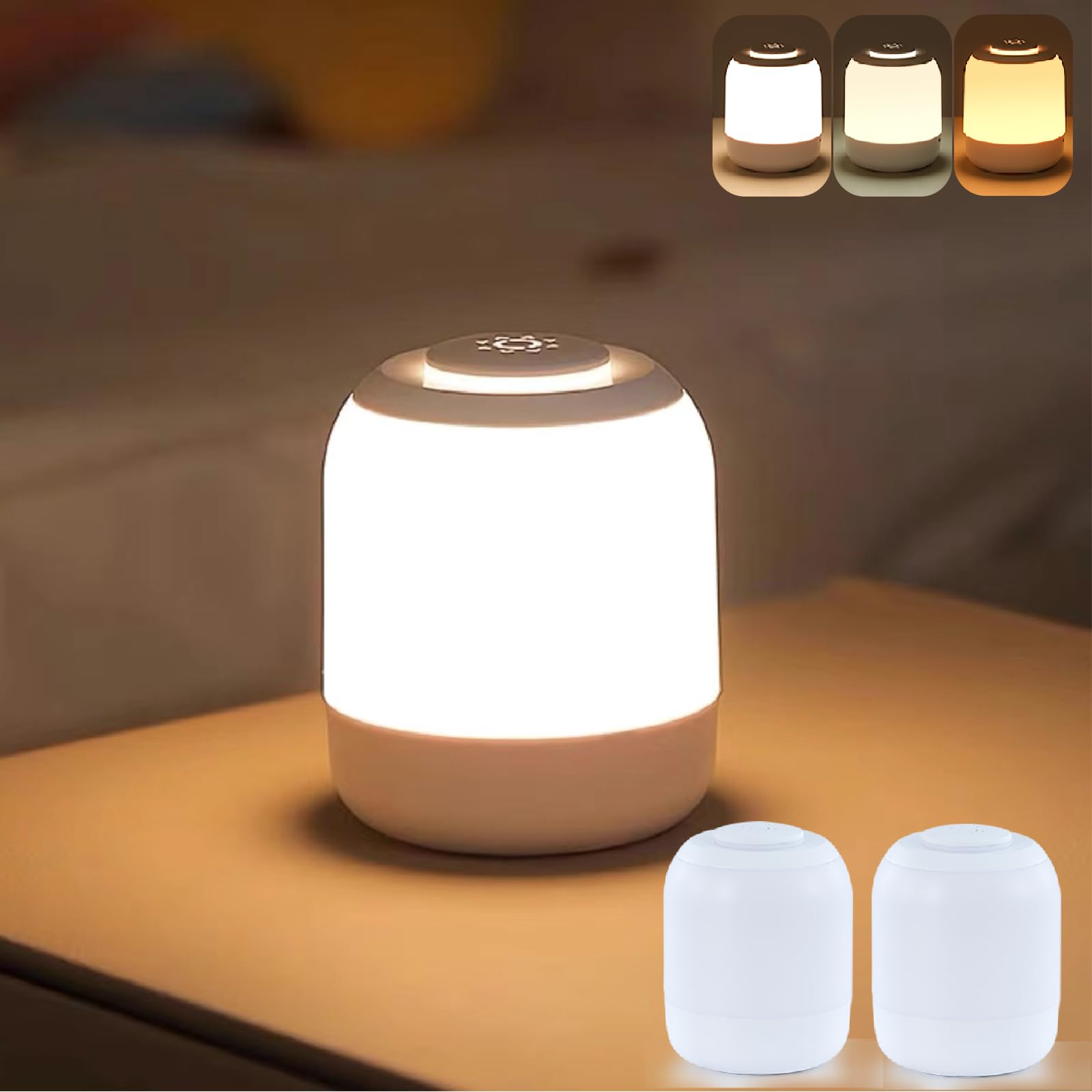 Haotao 2PCS Lámpara de escritorio - LED Luz Nocturna Infantil - Lampara Regulable Táctil Para Dormitorio - Con 3 Modo de Luz - Recargable por USB - Regalo Para Niños/Adulto, 2400 mAh, 2800-4500K