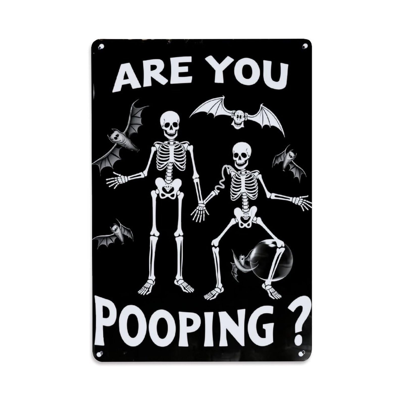 Jdfenggu Vintage Skeletons Bats Pooping Question Mark Retro Metal Tin Sign, Decor Art Poster For Bar, Home, Man Cave, Kitchen, Laundry Room Gift 8X12inch