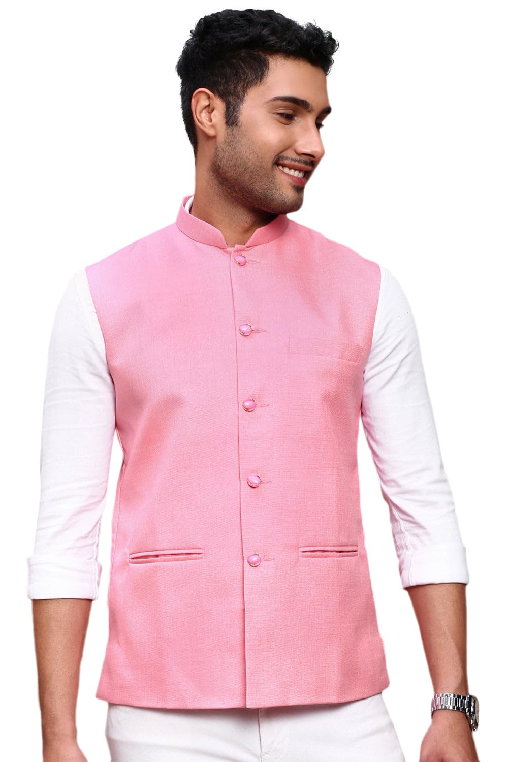 showoffff Men's Solid Pink Slim Fit Nehru Jacket-AD-J-455_Pink_XS-picture-30