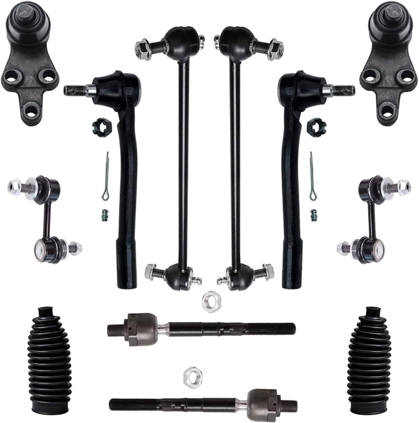 Detroit Axle - Front 12pc Suspension Kit for 2007-2008 Hyundai Entourage, 2006-2012, 2014 Kia Sedona, 4 Front and Rear Sway Bars 2 Lower Ball Joints 4 Outer and Inner Tie Rods 2 Boots & Bellows