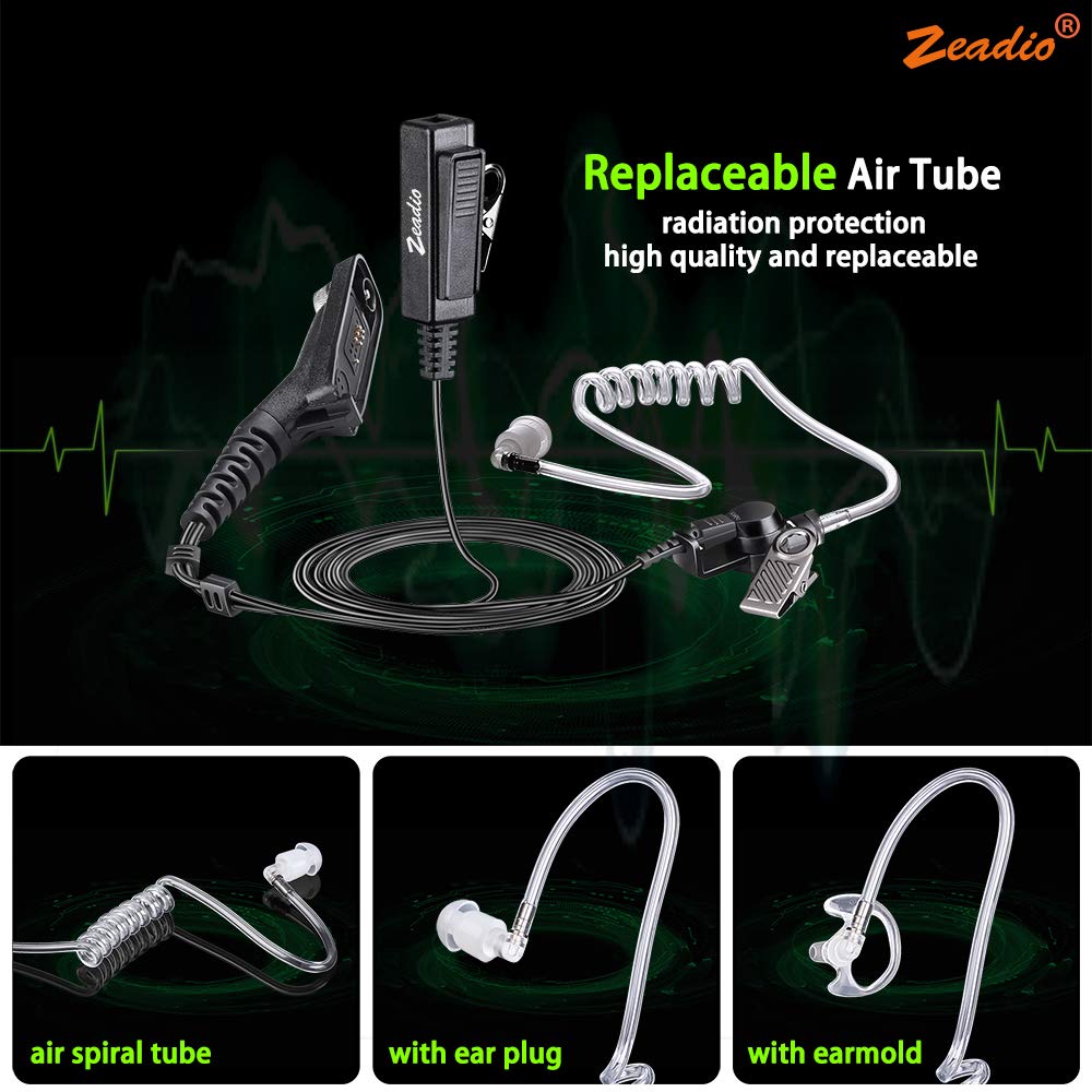 Zeadio Surveillance Covert Air Tubo acustico Walkie Talkie Auricolare auricolare con Earmold e Push-To-Talk microfono per Motorola Multipin Radio bidirezionale (confezione da 2)