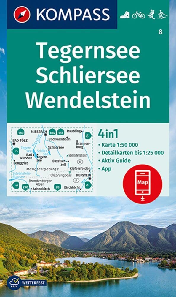 Tegernsee / Schliersee / Wendelstein + Aktiv Guide (8): 4in1 Wanderkarte mit Aktiv Guide und Detailkarten inklusive Karte zur offline Verwendung in ... Fahrradfahren. Skitouren. Langlaufen.