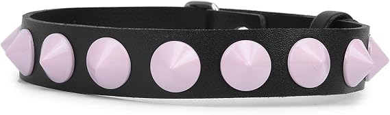Leather Pink Studded Choker Collar Buckle Cat Collar Necklace
