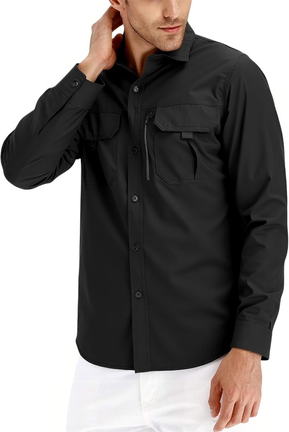 Men's Long Sleeve Tactical Shirts Military Work Fishing Shirts Button Down Breathable Outdoor Hiking Shirt - Image 6