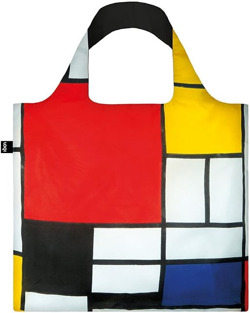 LOQI Museum Piet Mondrian Composition Red Yellow Blue and Black Canvas & Beach Tote Bag, 50 cm, 20 L, Multicolour