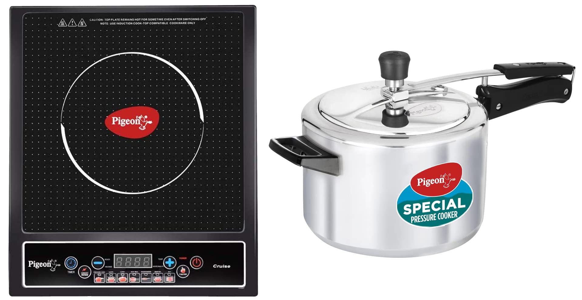 Pigeon by Stovekraft Cruise 1800 watt Induction Cooktop (Black) & Aluminium Non-Induction Base, Inner Lid Pressure Cooker (5 litre, 14460, Silver)-image-27
