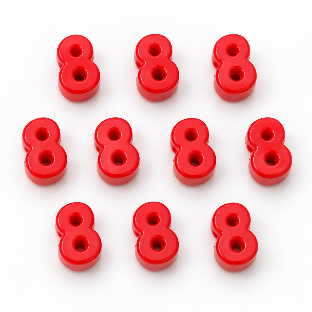 Number Beads, 10pcs Number Beads for Bracelets with 6mm Large Hole, Number Bead for DIY Jewellery Making, Keychains and Paracord Crafts(Red, Number 8, 10)