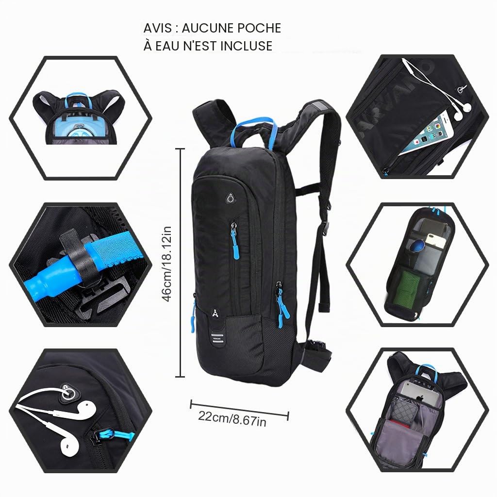 Sac a Dos de Vélo, Sac a Dos Ski 6L, Petit et léger Imperméable Respirant, pour Vtt, Cyclisme, Course, Randonnée Moto pour Femme Homme