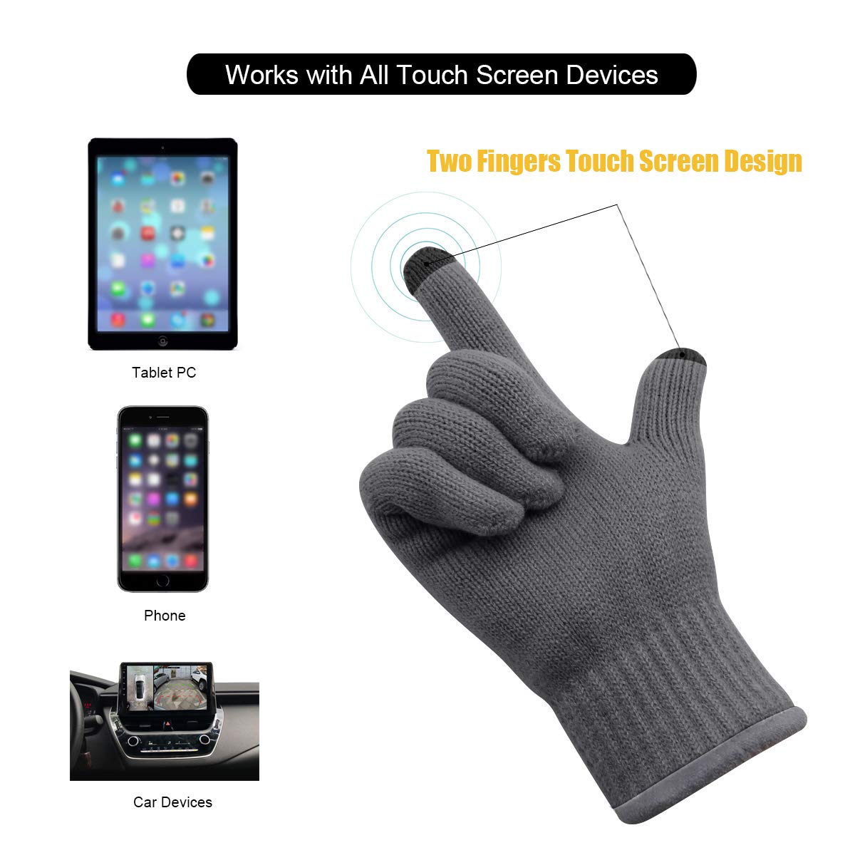 JUNRUI Guanti Invernali Touch Screen Guanti a Maglia Caldi Uomo Guanti per Lavoro Sci Campeggio Escursionismo Corsa Bicicletta Guida per Uomo e Donna