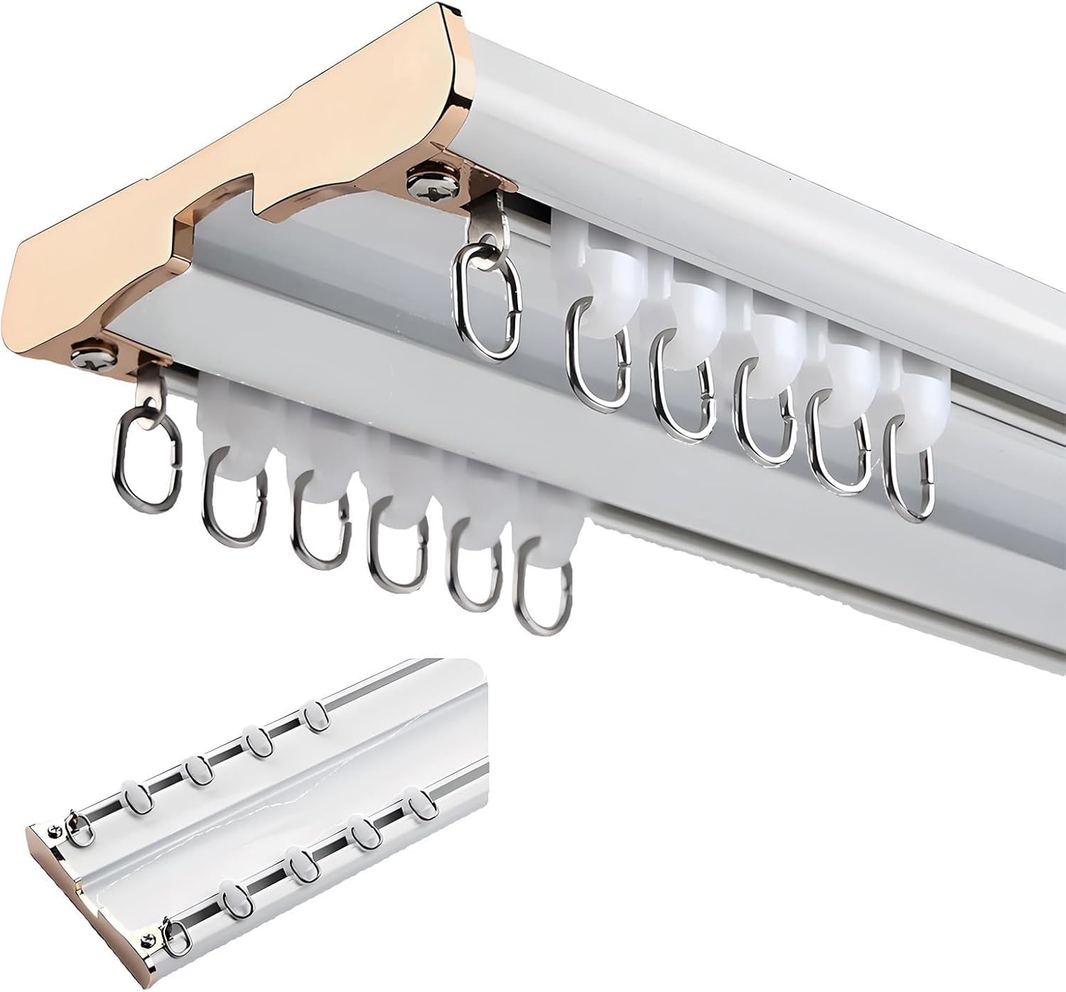 DLLDQBD Bedroom Double Curtain Track System Heavy Duty Conjoined Curtain Rail Ceiling Mount Streamline Aluminium Curtain Rod Set For Office Home Room Divider(Size:6.0FT/180CM,Color:C)