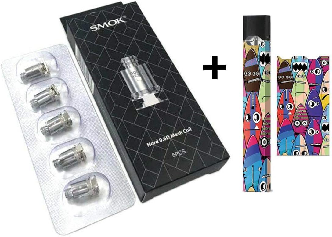 PARAWEYSE Authentic SMOK Nord Replacement Coils Nord Mesh 0.6 Ohm Core Head for Nord Kit-2PACK with Skin Wrap for JUUL
