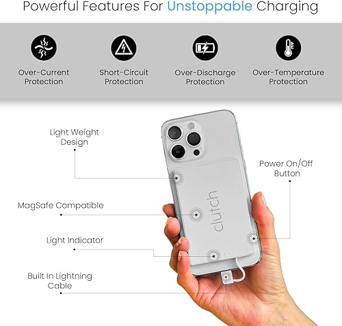 Miniatura 4 de Clutch Cargador portátil Pro para iPhone para viajes, 5000 mAH, aprobado por la TSA, cargador portátil magnético seguro para avión, solo compatible