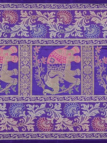 Image of Banarasi Brocade Zari Silk Table Runner Dinning & Centre Table Runner 177 By 30 CM (Purple, Elephant)
