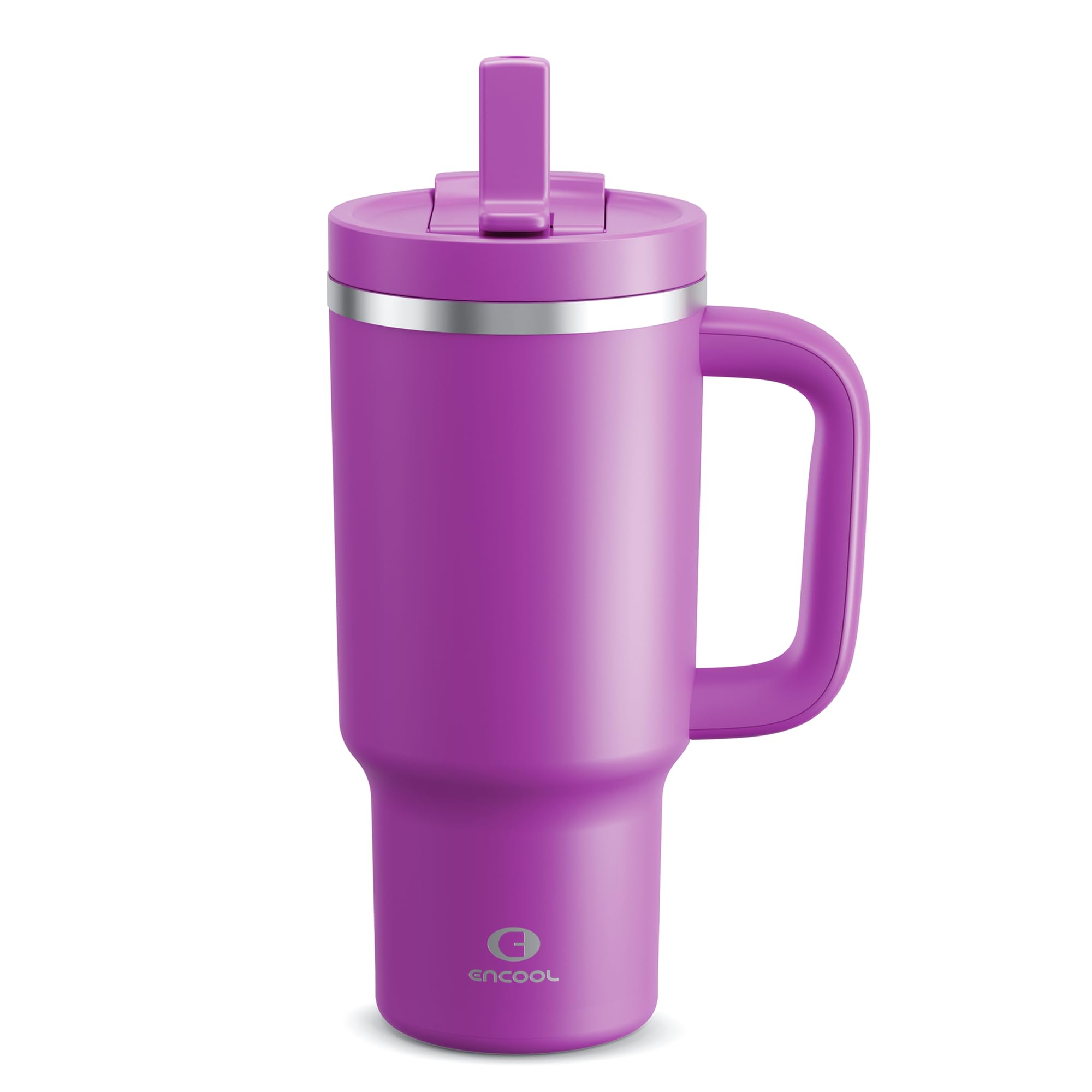 ENCOOL 32 oz Tumbler with Handle and Straw: Stainless Steel Insulated Tumbler Keeps Cold for 24 Hours, Leakproof Travel Cup Fits in Cup Holder and BPA-Free,Bright Magenta