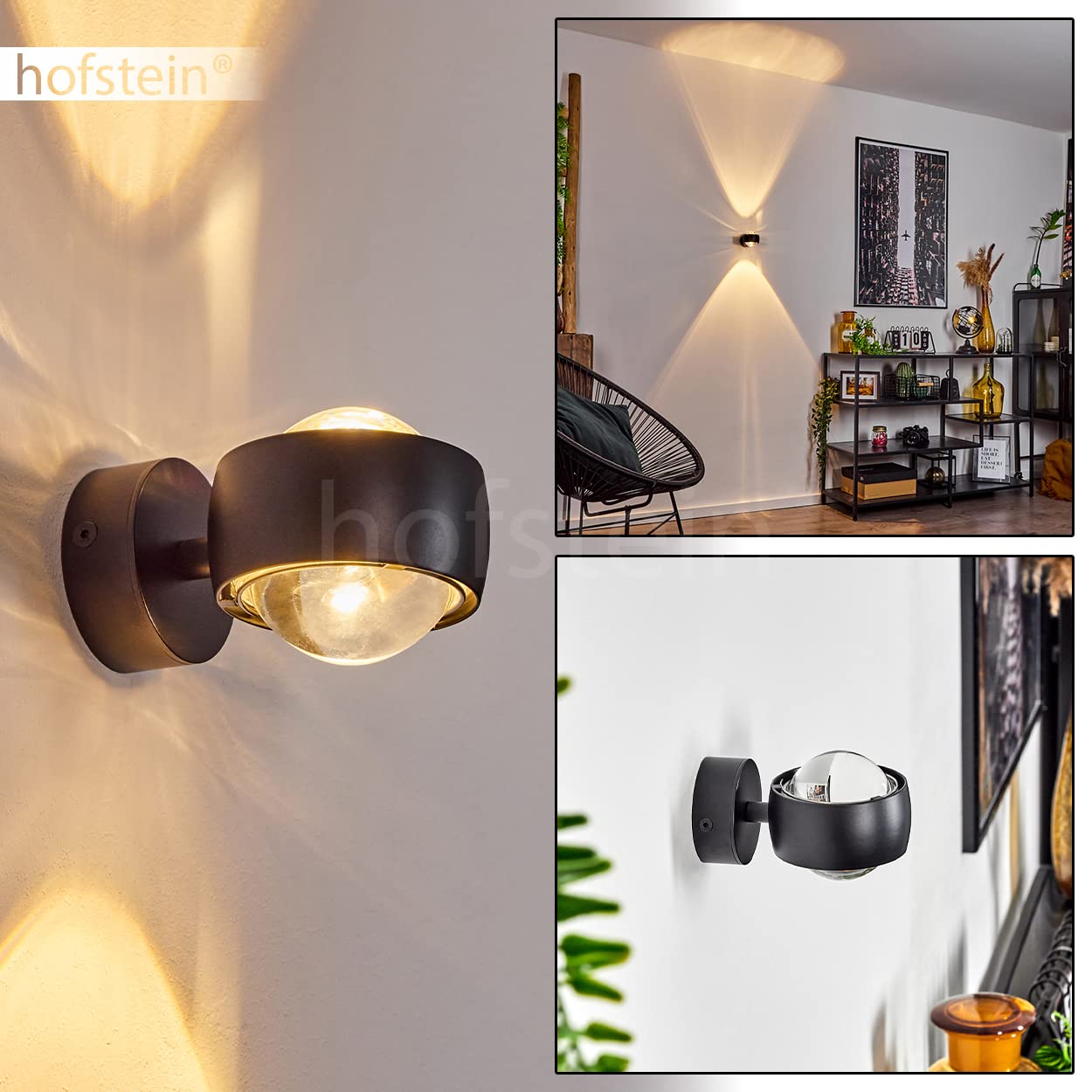 Wandleuchte Sapri, moderner Wandstrahler aus Metall in Schwarz und klaren Glas, 1-flammige Wandlampe mit Up & Down Lichteffekt, 1 x G9, ohne Leuchtmittel