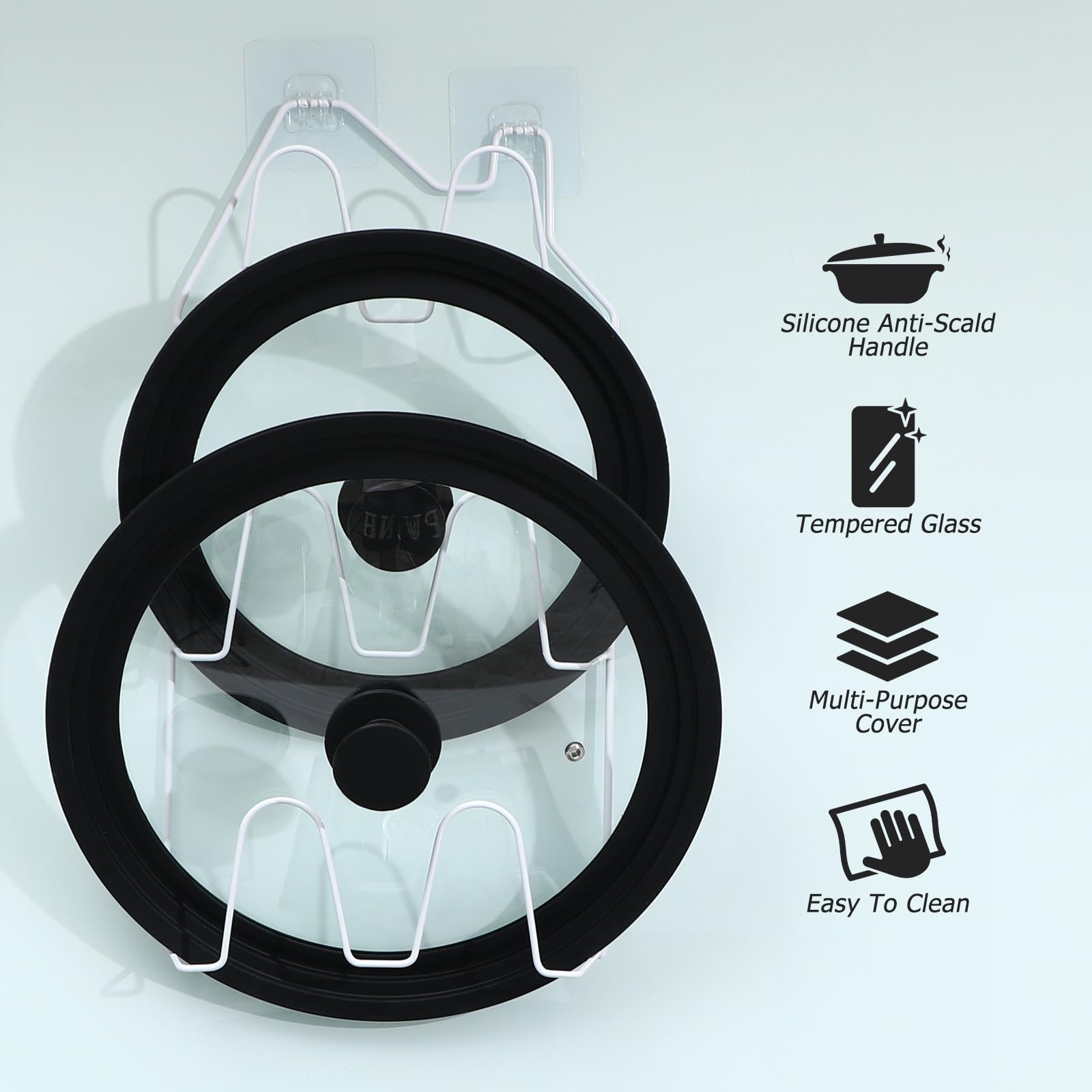 FRCOLOR Tapa para Sartén de Vidrio Templado Borde de Silicona Negra y Mango Resistente al Calor para Cocina, Compatible Ollas de 28-30-32cm