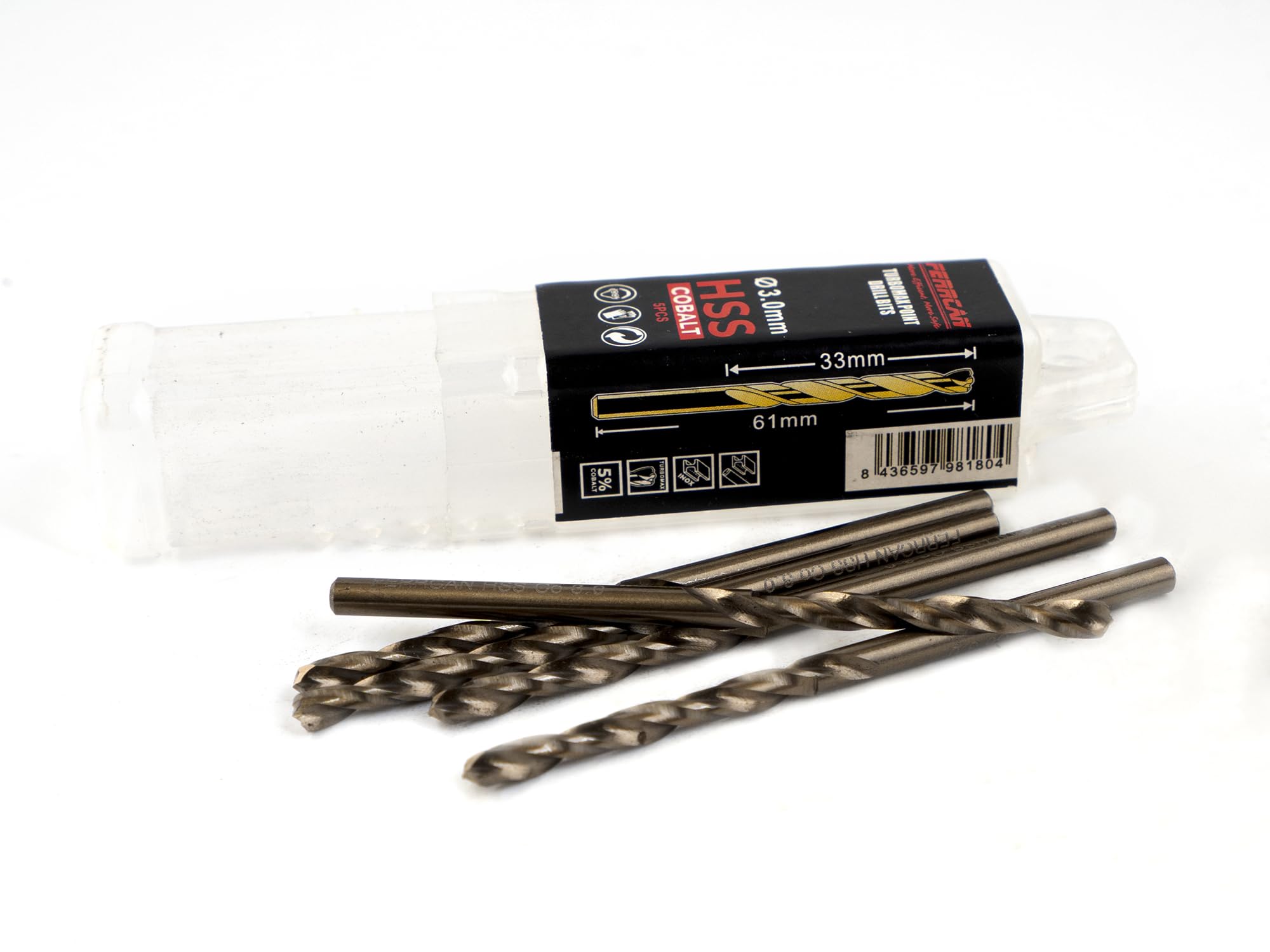 Brocas para metal HSS DIN338 M35 5% cobalto Turbomax para taladrar en acero inoxidable, hierro y otros metales paquete de 5 unidades por medida (3mm)
