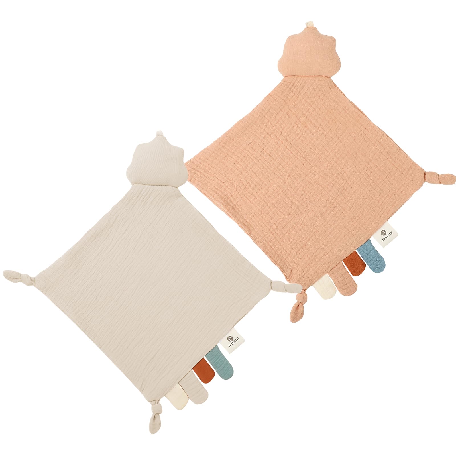 insular Muslin Baby Lovey Security Blanket Soothing Towel (Pink Cloud&amp;Khaki Cloud)