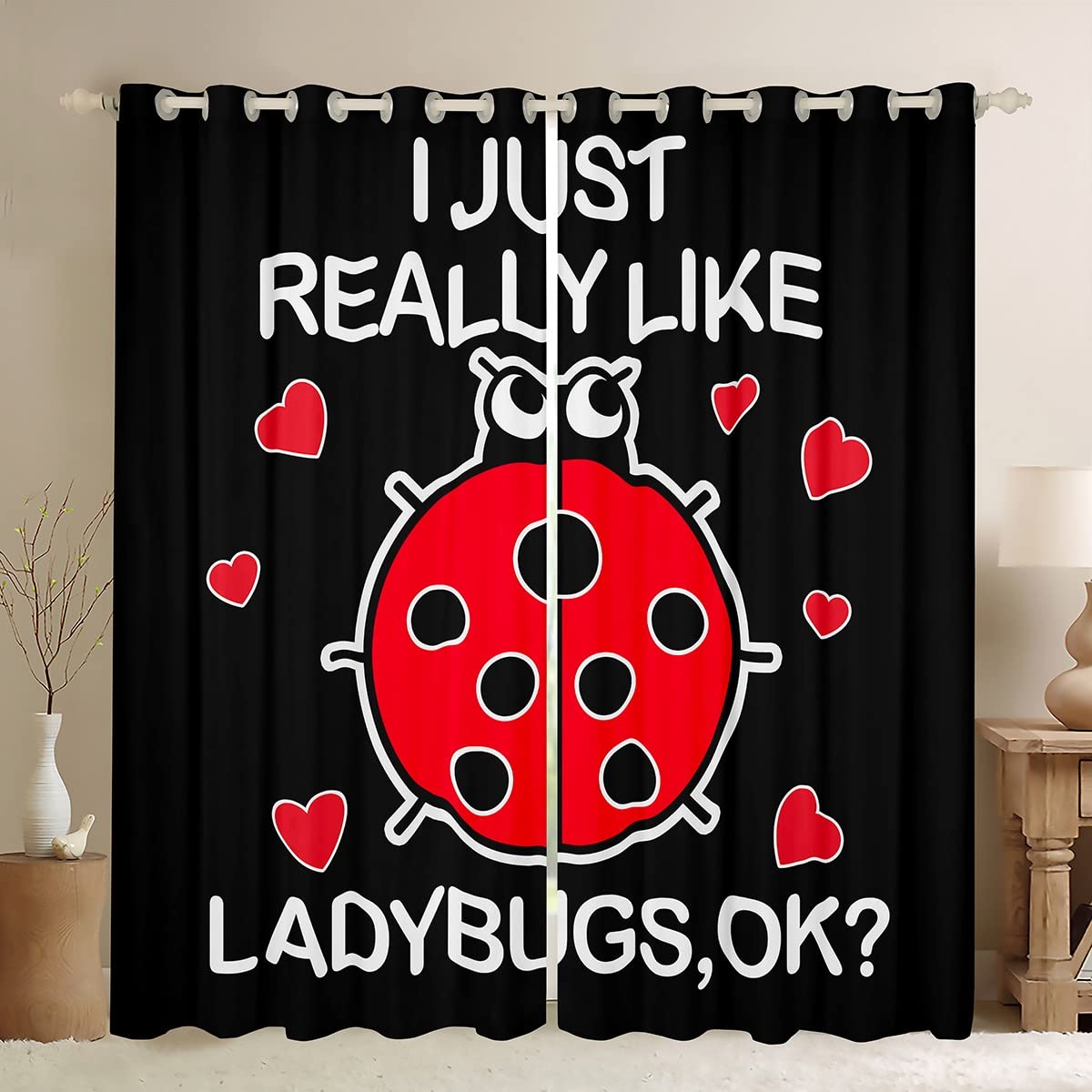 Coccinella Tende per finestra per camera da letto Soggiorno Cartoon Coccinella Tende per bambini Ragazzi Ragazze Carino Coccinella Tende Finestra Tende Animali Trattamenti Rosso W66* L72