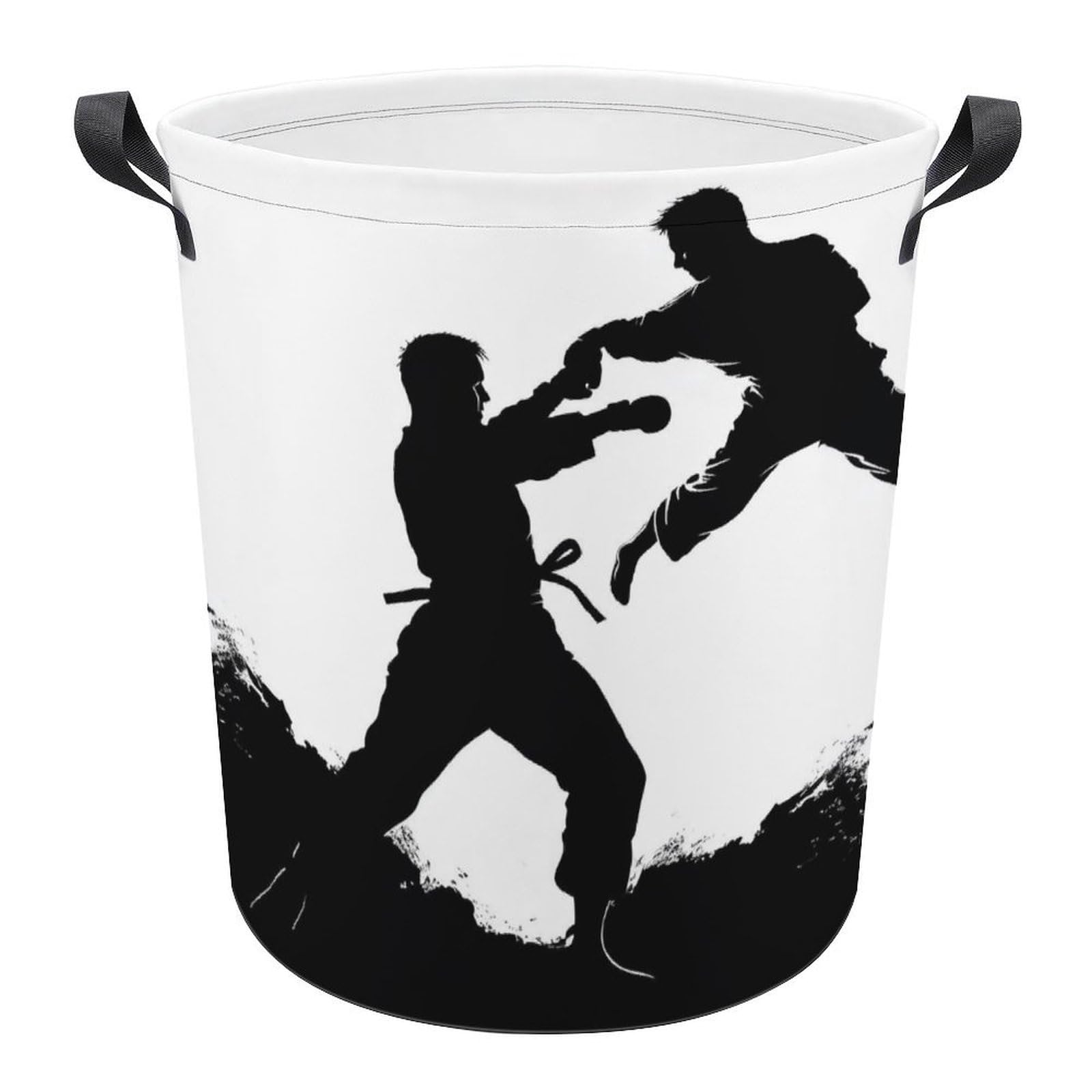 Round Laundry Hamper with Handles,Kickboxing Foldable Storage Bin,Dirty Clothes Storage Basket Organizer for Bedroom Bathroom