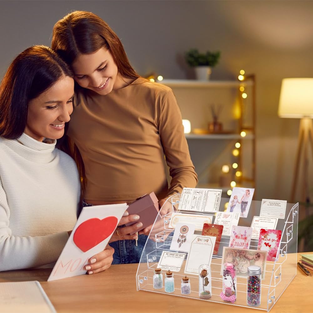 UNICRAFTALE Expositor de 5 niveles para tarjetas de felicitación, acrílico, portátil, soporte para tarjetas de felicitación de Navidad, organizador de almacenamiento, tarjetas postales, postales,