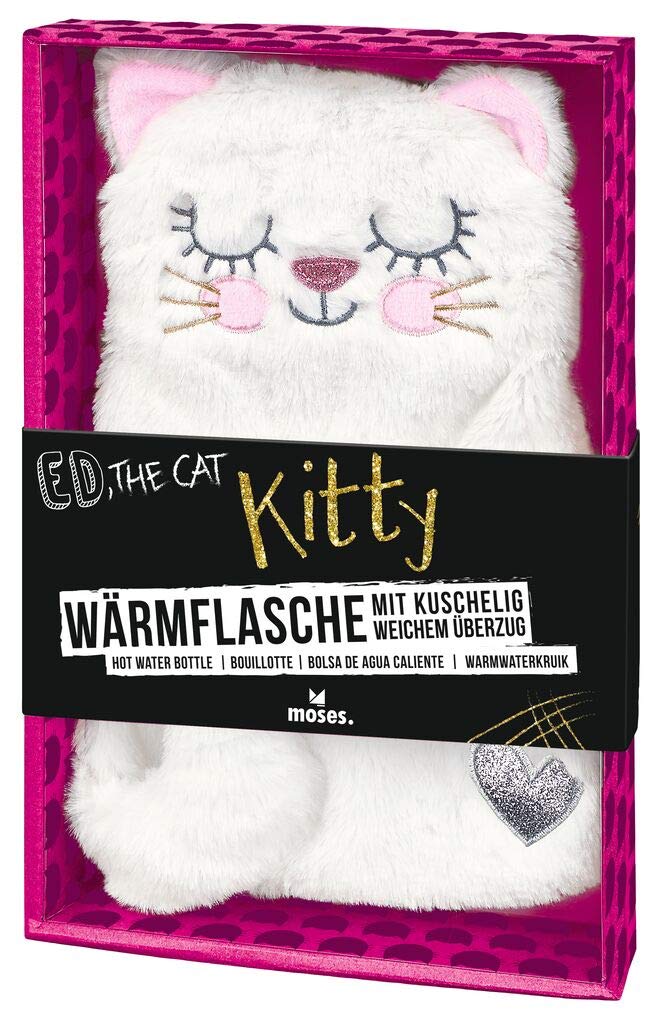 moses. Ed, The Cat Kitty - Bolsa de Agua Caliente con Funda Suave, diseño de Gatos Blancos, Capacidad de la Botella Aprox. 700 ml, 1 Unidad (1 Unidad)