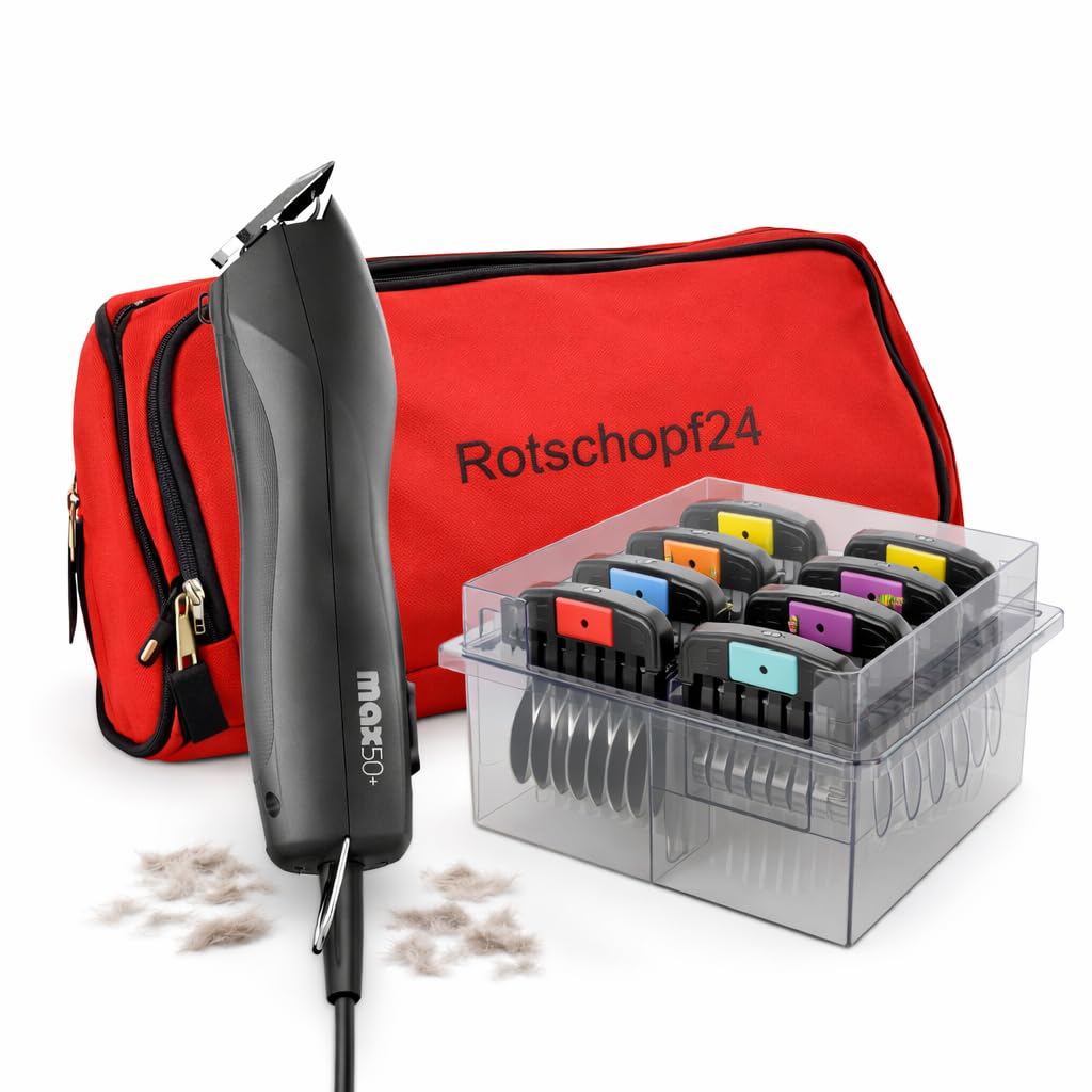 Rotschopf24 MAX50+ Tier Schermaschine Tasche & 8 Metallaufsteckkämme