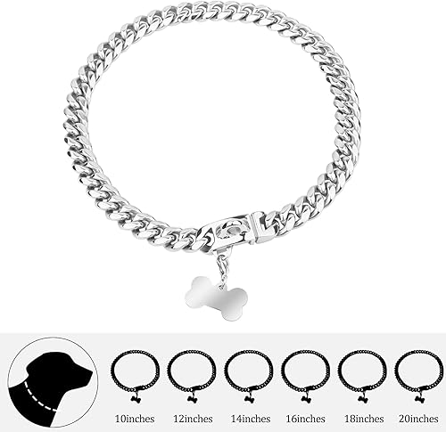 Miniatura 3 de Collar de cadena para perro, collar de perro de 10 pulgadas con hebilla segura, resistente collar deslizante para perros pequeños, color plateado