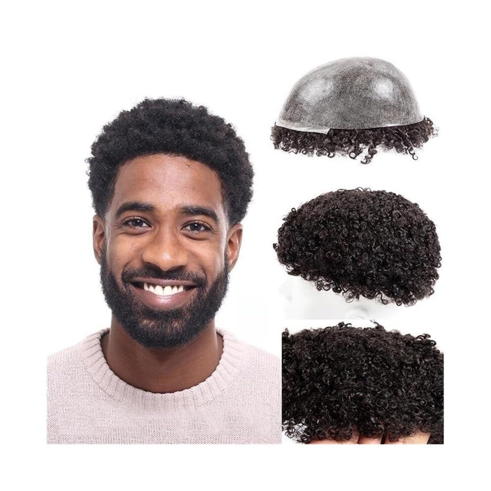 Dla mężczyzn 10 mm afro loki dla mężczyzn, 0,12 wtrysku, baza pełna skóra, proteza męskich włosów, indyjskie ludzkie włosy (7 x 9)