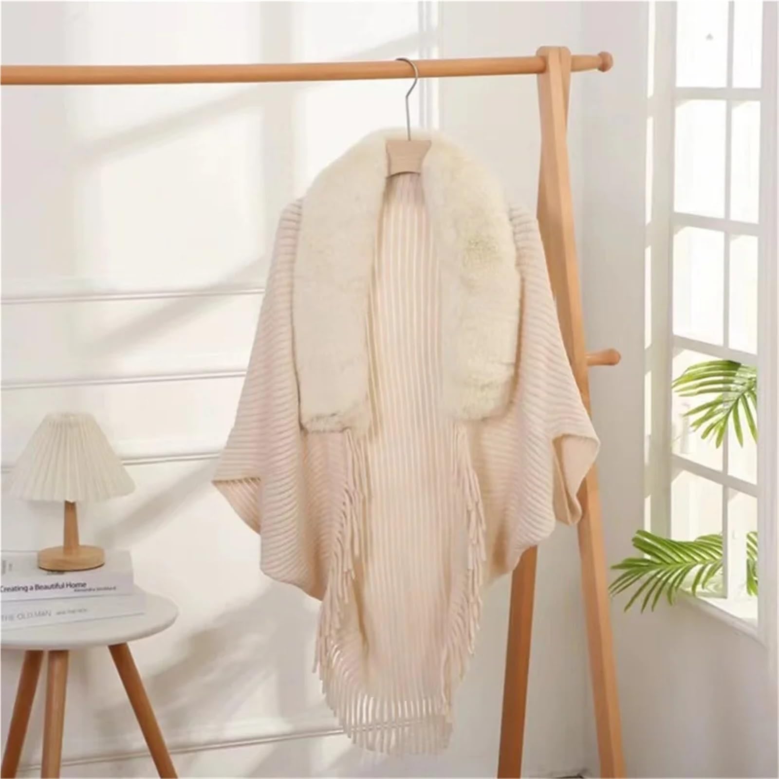 Poncho Donna Poncho Lungo Invernale con Nappe Larghe, Stile Streetwear, da Donna, Cardigan, Soprabito, Caldo, Lavorato a Maglia, in Pelliccia Sintetica