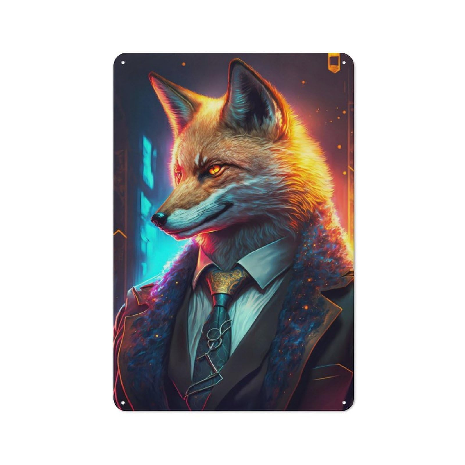 Junmoney Boss Fox In Suit 30X20cm Vintage Metal Plaque With For Garage Or Workshop, A Christmas Gift For People Styling Garage And Workshop