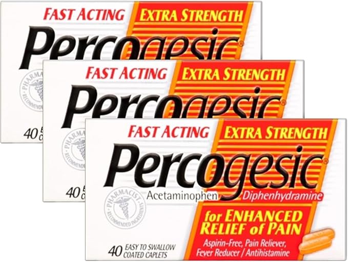 Percogesic Extra Strength Pain Relief | Aspirin Free Dual Action Relief | 40 Coated Caplets (3 Pack)