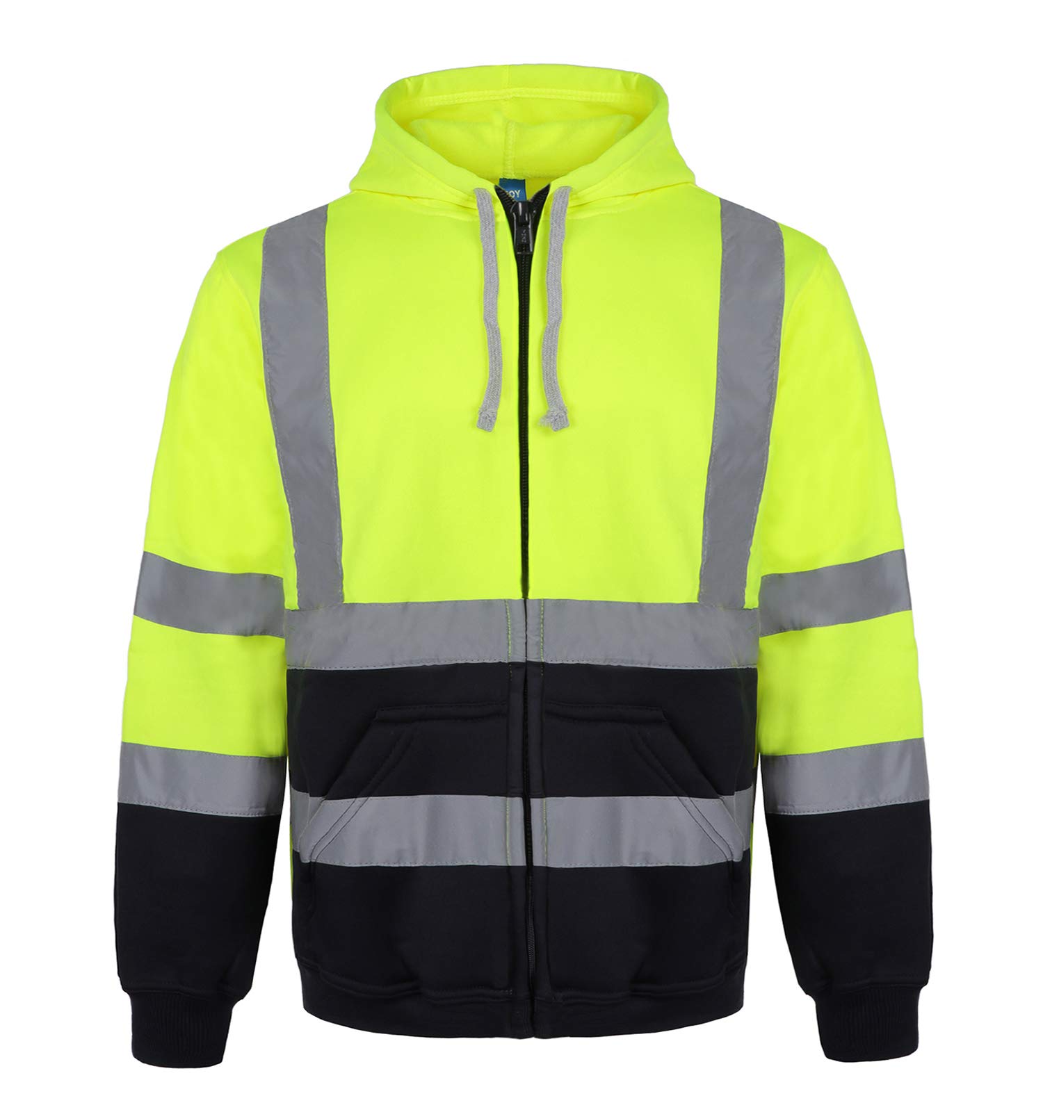 Męska odzież robocza pulowery Hi Viz bluza polarowa z kapturem z kapturem odblaskowa wysoka widoczność robocza sweter topy, Żółty + granatowy, L