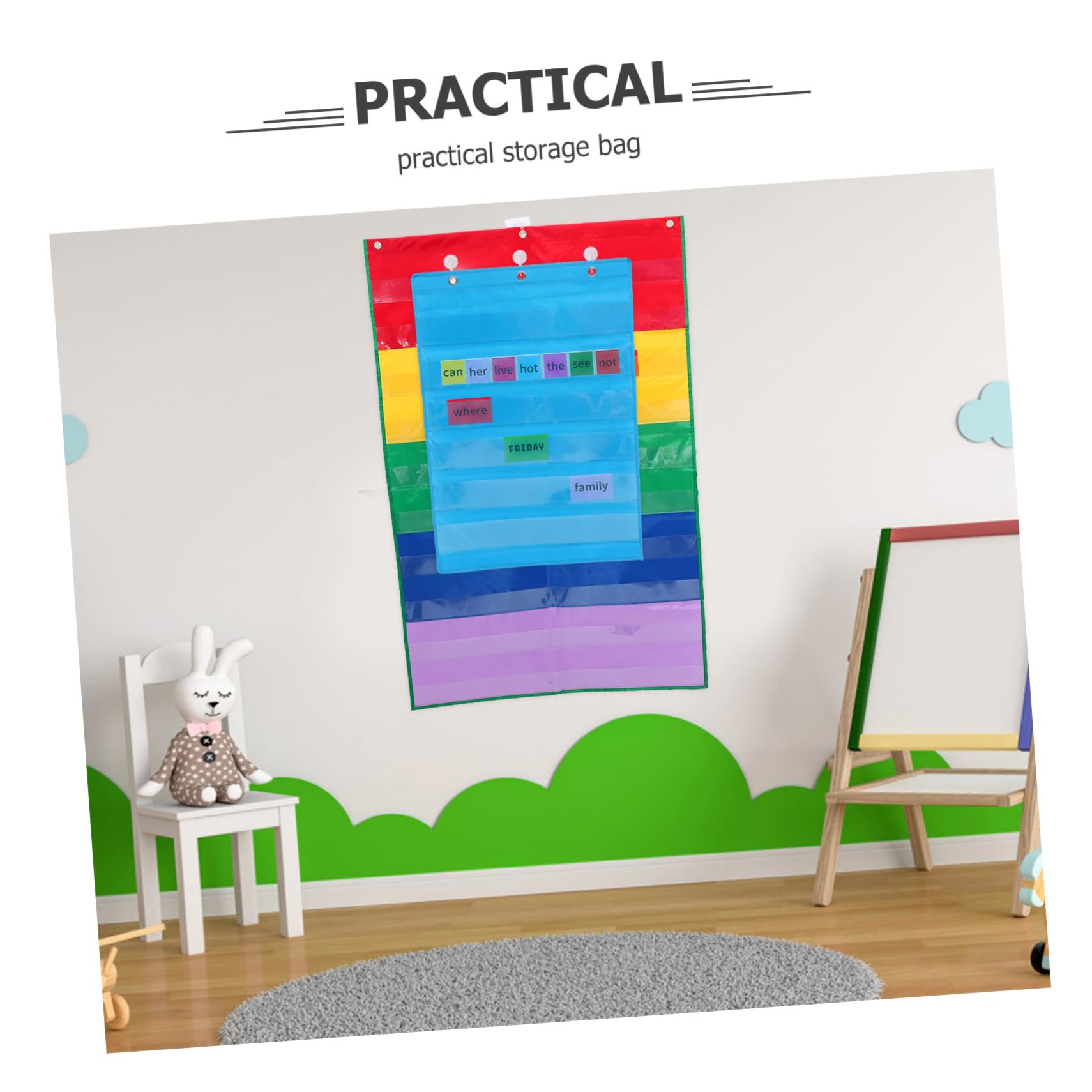 VILLCASE 4piezas Organizador De Tarjetas Didácticas Colgante Soporte De Carteles Para Aula Para Clases Guarderías y Hogar Bolsillos Transparentes Para Almacenamiento De Tarjetas y